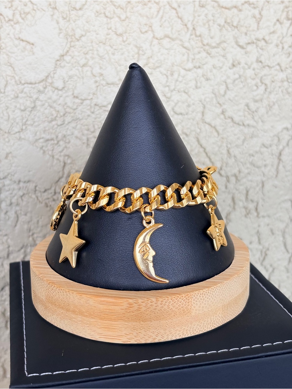 Celestial Gold Moon & Star Charm Chain Bracelet